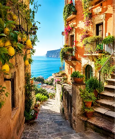 Characteristic narrow streets of the historic centre of Sorrento