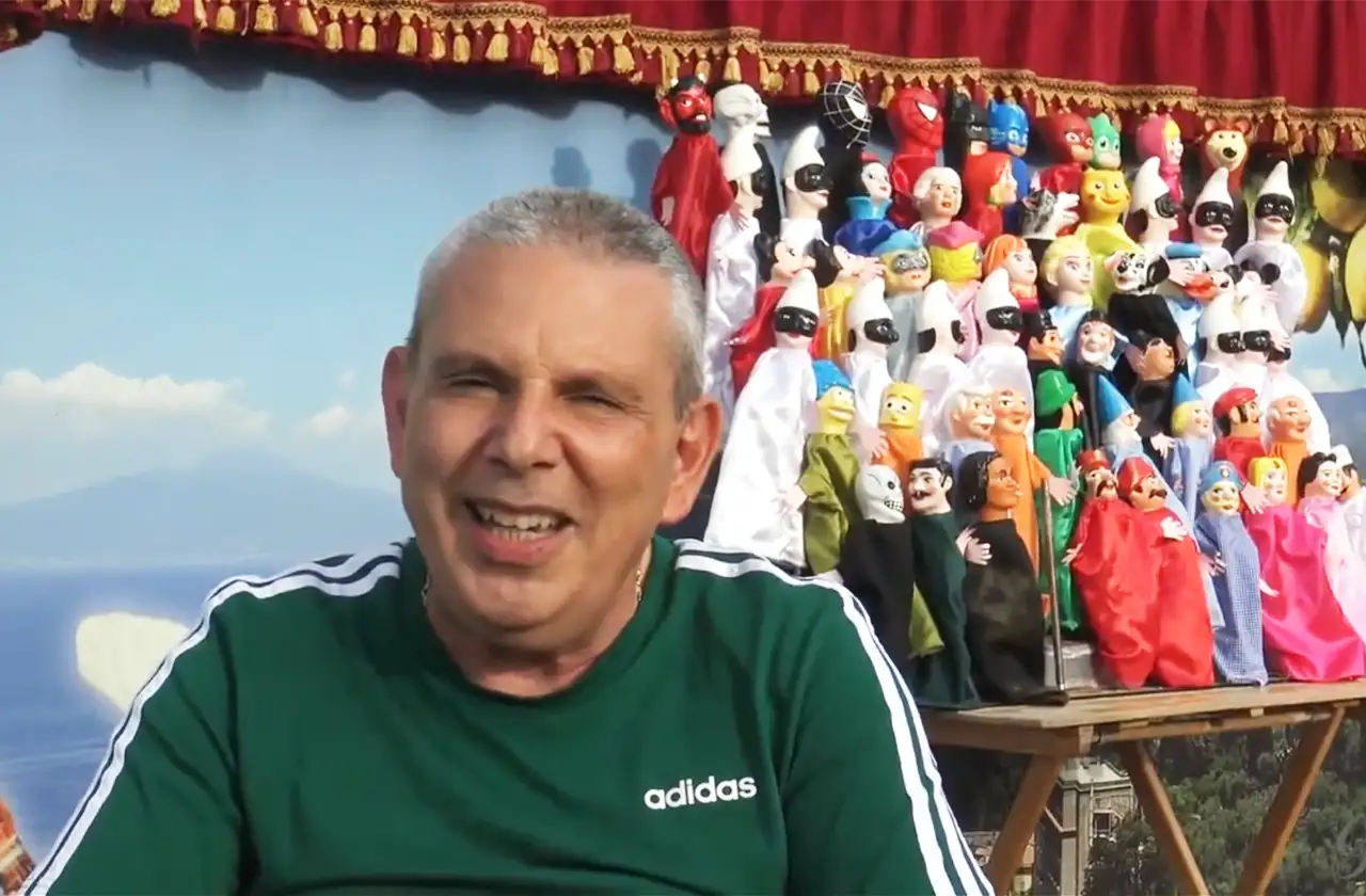 Antonino Mercurio during an interview in front of his Puppet Theatre