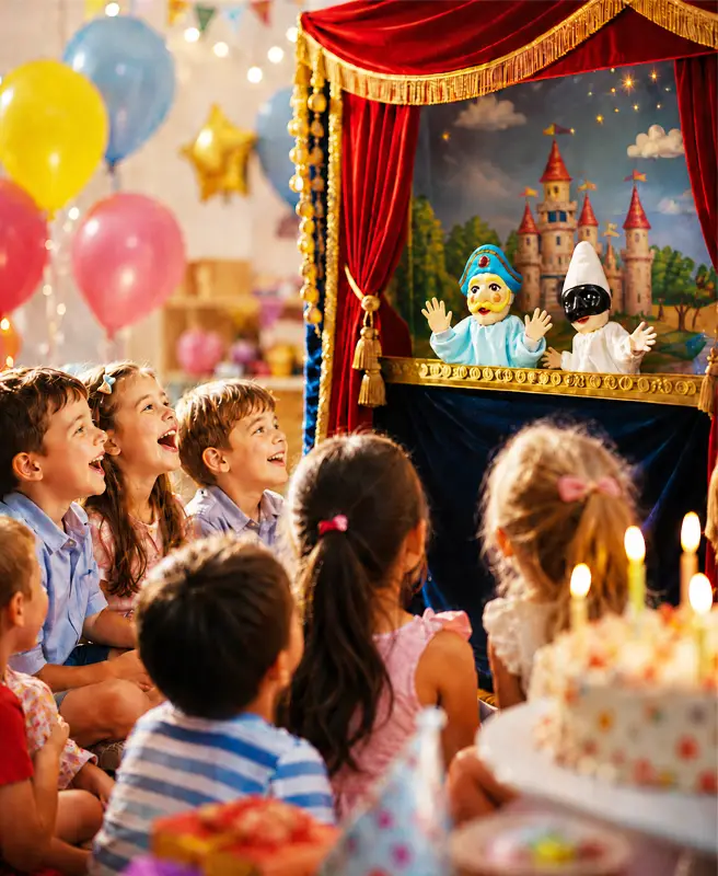 Mercurio puppet show at a children's birthday party