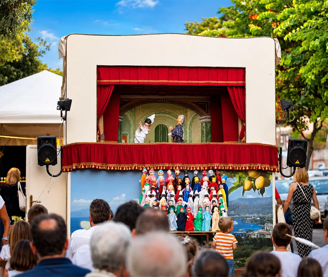 Antonino Mercurio with puppets ready for a special event performance