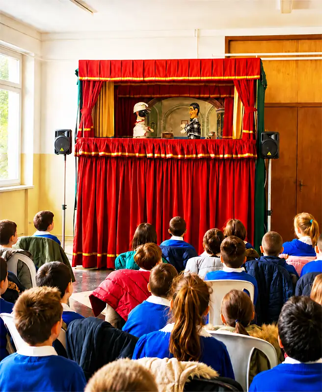 Mercurio Puppet Theatre performing an educational show for school children