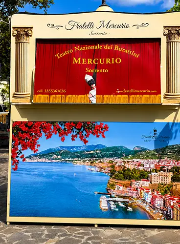 Exterior of the Mercurio Puppet Theatre during a travelling show