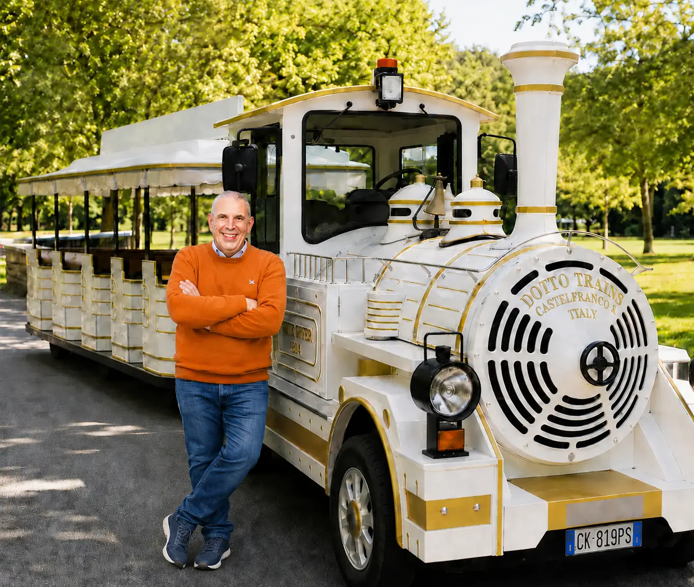 Antonino Mercurio standing next to his Tourist Train