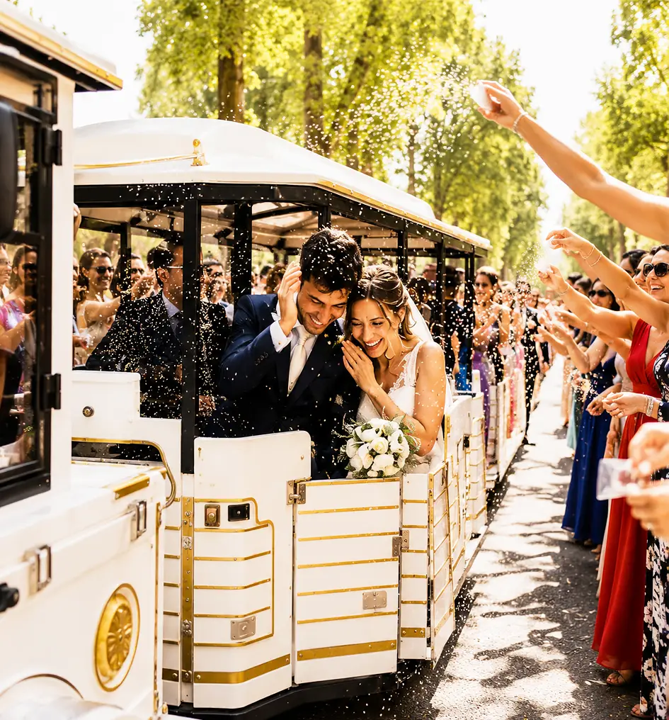 The Mercurio Train decorated for a wedding ceremony