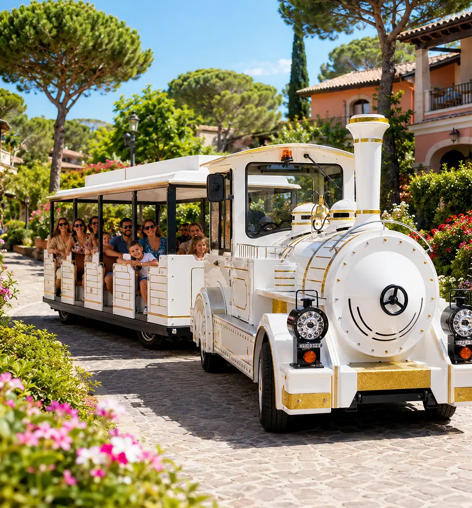 The Mercurio Train as a shuttle service in a tourist park